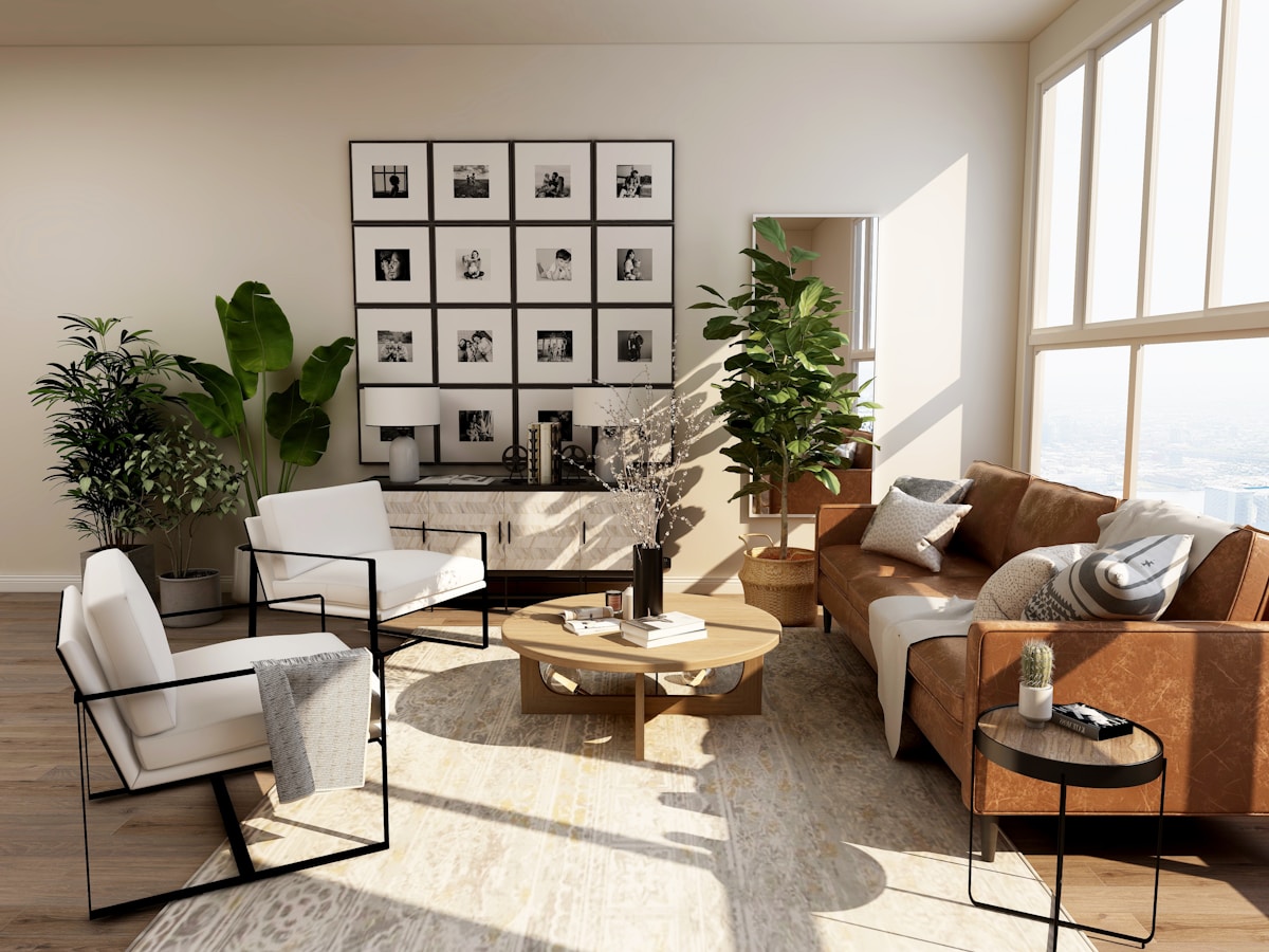 Bright, relaxed living room with natural textures